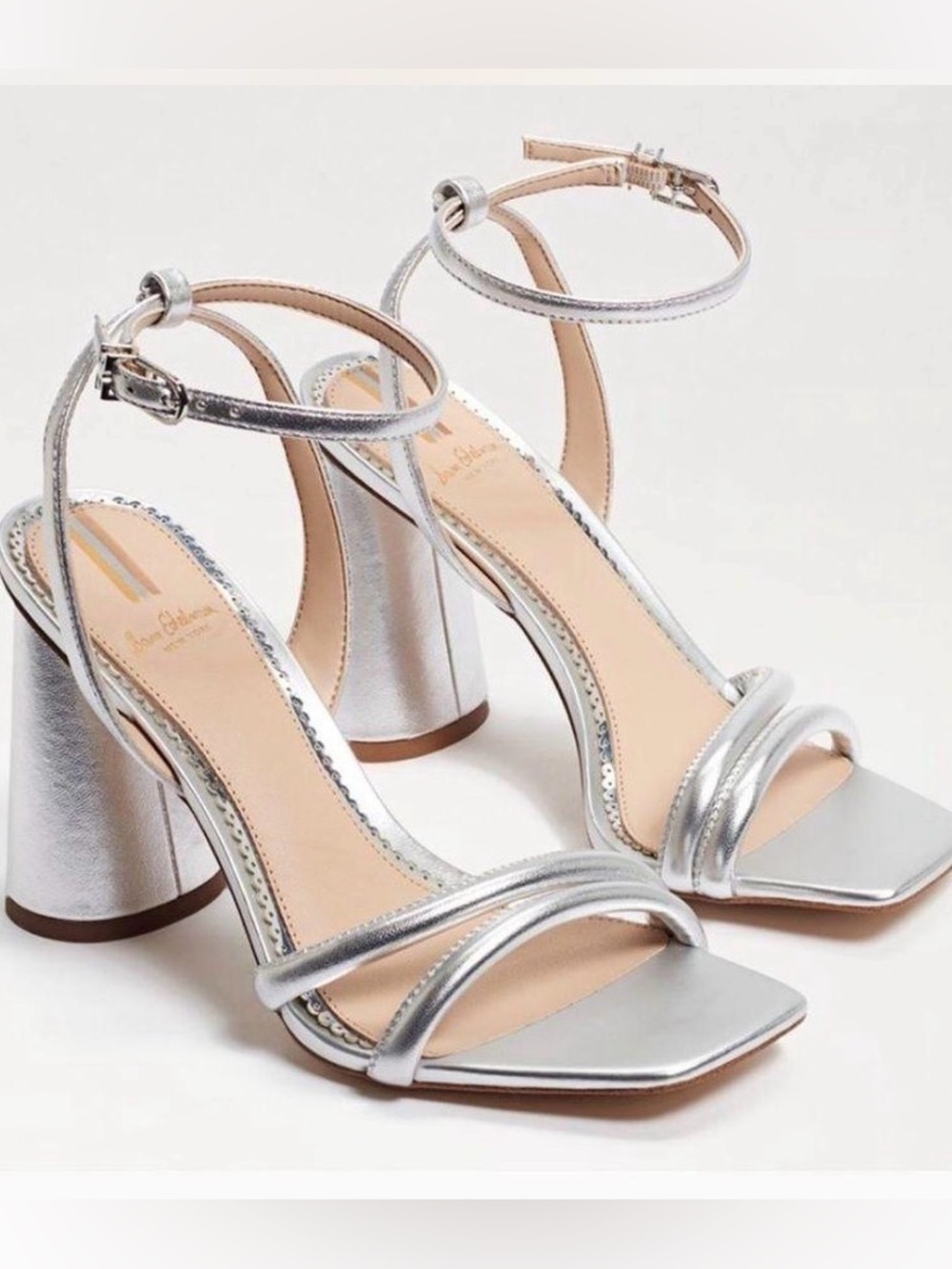 Sam Edelman silver Kia block sandal heels